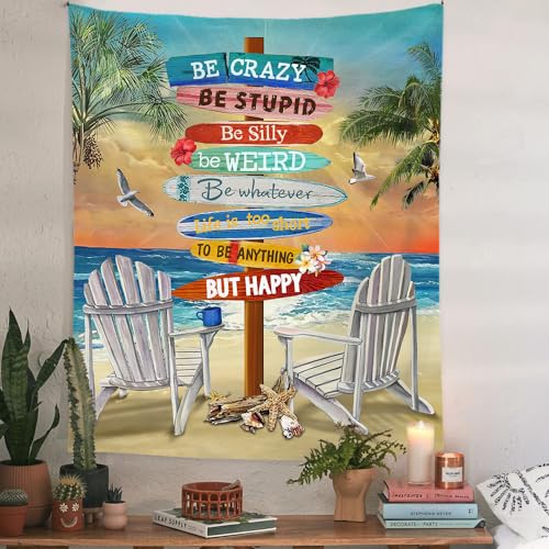 Jhdstore Beach Tapestry Beachy Positive Quote Tapestry Ocean Sea Wave Landscape Vertical Wall Hanging Tapestry For Bedroom Room Decor Surfing Board Tapestry Sandbeach Wall Decor 48 Inchx36 Inch thumb #7