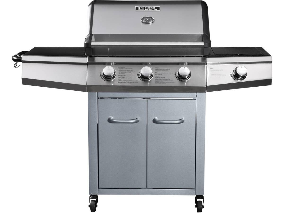 Barbecue Gaz avec LED Bingo 4" - 4 brûleurs Dont 1 latéral - 14kW + Housse Protection - Argenté