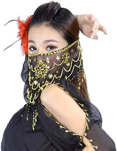 Calcifer Belly Dance Tribal Face Veil With Beads and Plum Blossom,Indian Dance Veil， Halloween Costume Accessory
