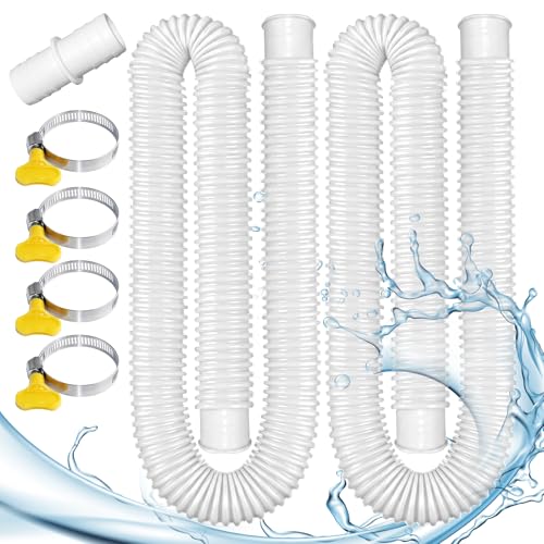 Spehulg 2 Stück Poolschlauch 32mm 150cm Pool Schlauch mit 1 Stück Poolschlauch verbinder Und 4 Stück Schlauchschellen Für Pool Filterpumpe Mobiles Schwimmbad Pumpe Weiß