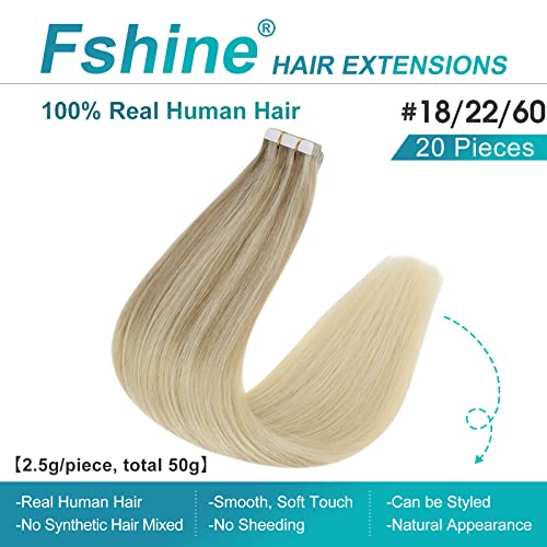 fshine Tape Hair Extensions Real Human Hair Balayage Ash Blonde to Bleach Blonde with Platinum Blonde Hair Extensions Tape 18 Inch Tape In Extensions Human Hair Tape In Human Hair Extensions 50g - Image 2