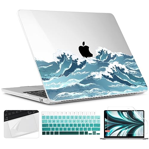 TWOLSKOO Funda rígida de plástico para MacBook Air M3 de 13.6 pulgadas 2022 2023 2024 A2681 M2 A3113 con Touch ID, carcasa rígida de plástico con protector de pantalla, cubierta de teclado y película