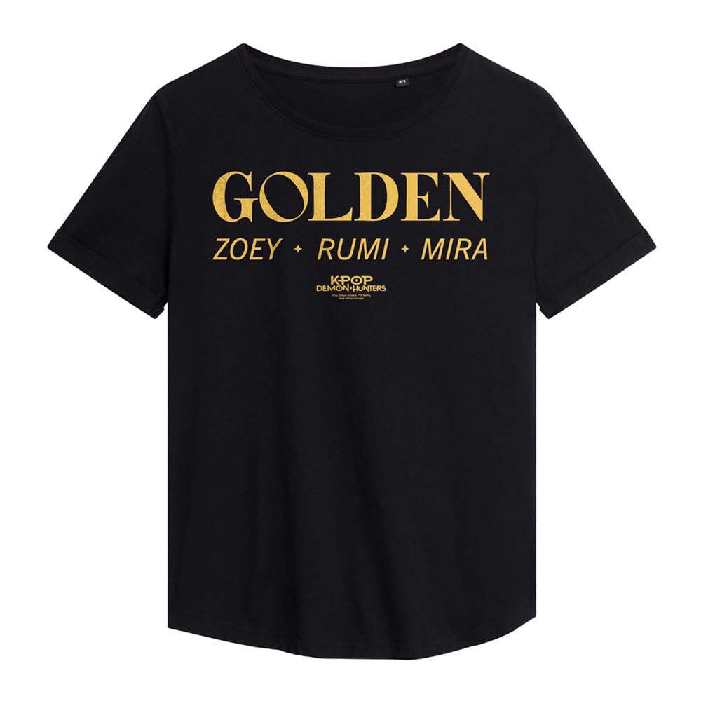 Kpop Demon Hunters Huntrix Golden Names Ladies Fashion T Shirt, Black, XX-Large