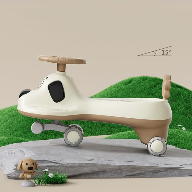 Wiggle Car Music Light Anti-Rollover Swing Car Silent Flash Wheel Twist Turn Wiggle Movement to Steer for Ages 2 Years and Up(Pink,Normal Wheel)