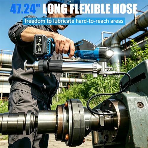 Hexsure Brushless Cordless Electric Grease Gun Kit, 12000 PSI 5-Speed LCD Smart Control with 2×4.0Ah Batteries, 47.24" Flexible Hose for Automotive, Farm — view 6