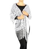 Women's Sheer Mesh Sequin Evening Wrap Shawl w/Fringe Party Scarf