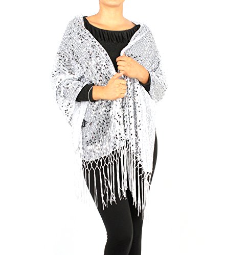 Women's Sheer Mesh Sequin Evening Wrap Shawl w/Fringe Party Scarf