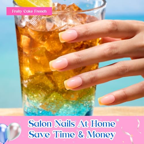 Image of Beetles Summer Press On Nails 224 Pcs 7 Colors, French Tip Nails Short Square Classic Fake Nail Tips, Rainbow Soft Nail Gel False Nails Art DIY For Women