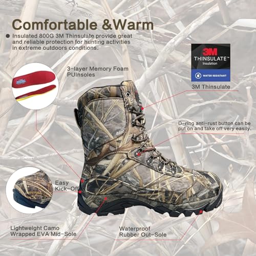 8 Fans Hunting Boots for Men,800g thinsulate Insulated Boots with Memory Foam Insole for Turkey Hunting Hiking2