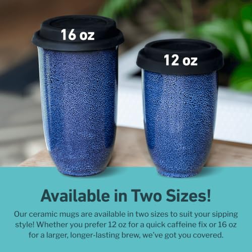 Image of NOVA CERAMICS Travel Mug - Ceramic Travel Mug With Lid - Travel Coffee Mug Unique To Go Coffee Cup - Microwave & Dishwasher Safe Coffee Tumbler - Gifts For Women Men Him Her - 12oz - Abyss