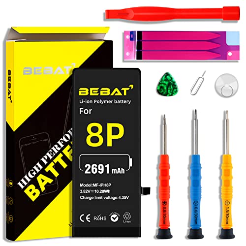 Bebat Battery For Iphone 8 Plus, Real 2691Mah High Capacity Li-Ion Polymer Replacement Battery For Iphone 8 Plus A1864 A1897 A1898 A1899 With Complete Professional Repair Tool #TOP4