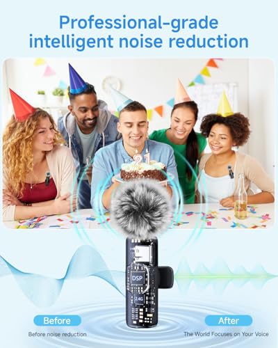Image of PQRQP Mini Microphone for iPhone - 3 in 1 Wireless Microphones for iOS /Android /Camera, Studio-Quality Audio, Plug & Play Clip Mic for Video Recording Podcast