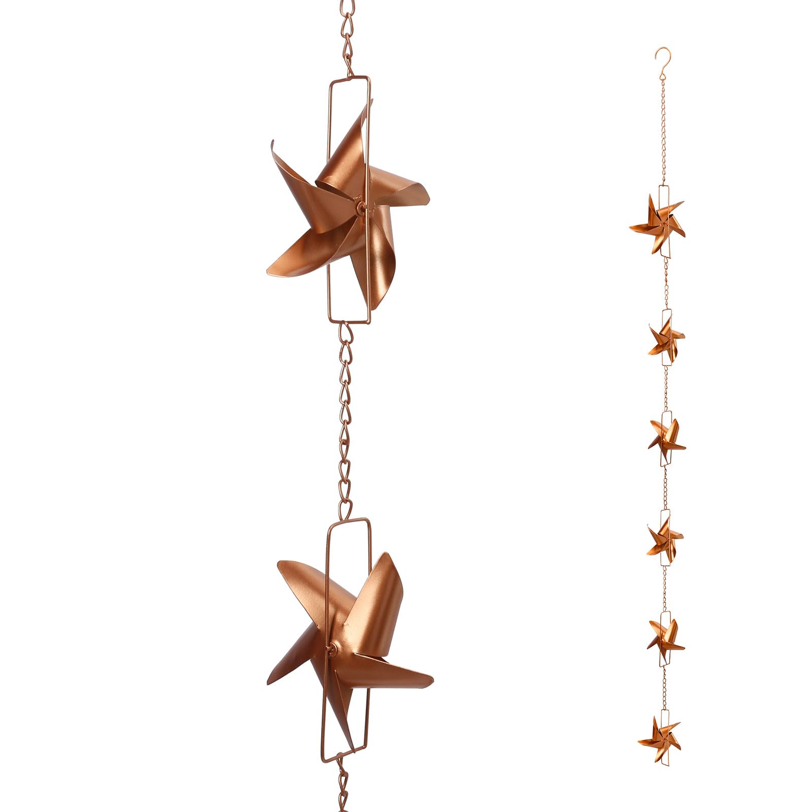 taman Rain Chain Set, 6ft Windmill Rain Chain for Gutters,Copper Rain Chain Cups to Replace Gutter Downspout, Divert Water, 6 Cups, Rose Gold