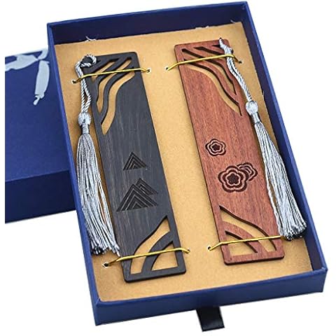 2pcs Wooden Bookmarks Handmade Natural Wood Bookmark with Tassel Personalized for Women Men Kids Dictionary with Gift Box - Engraved Mountain Cover