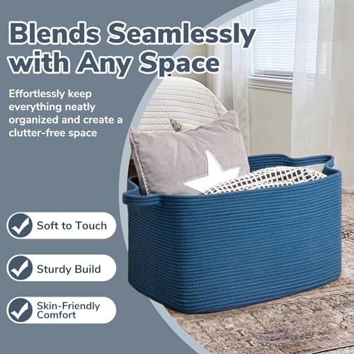 Goodpick Large Blanket Basket, Storage Baskets for Organizing, Rectangle Woven Basket for Clothes, Towels, Toy Baskets Storage Kids, 21.6" x 14.9" x 11.8"