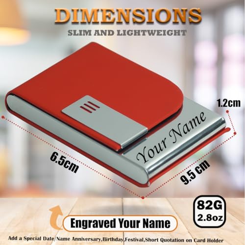 Image of Engraved Your Name Customized On Vertical Card Holder -Luxurious Unisex Design-RFID Blocking Stainless Steel 1 x 10 x 6 cm for Credit|Debit|ATM|Business Visiting Corporate Gift (Red-PTI)