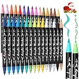 TOSHARE 30 Colors Acrylic Paint Markers - Waterproof Dual Tip Acrylic Paint Pens with Brush & Fine Tip Professional Marker Set Scrapbook Markers for Paper Rock Wood Fabric Glass Ceramic and DIY Crafts