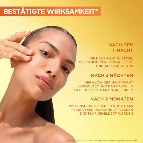 Garnier SkinActive Vitamin C Glow Booster Nachtserum: 10% pures Vitamin C & Hyaluronsäure für strahlende, glatte Haut. Regeneriert im Schlaf, mildert Linien & Pigmentflecken. Vegan & nachhaltig. 5