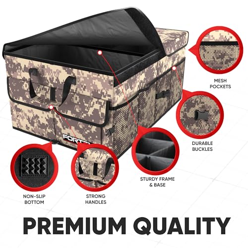 FORTEM Trunk Organizer For SUV Car Trunk Organizer, Foldable Storage, Car Accessories for Women Men, Collapsible Bag, Perfect Christmas Gifts, 600D Oxford, Non Slip Bottom, Straps, Soft Cover (50L)
