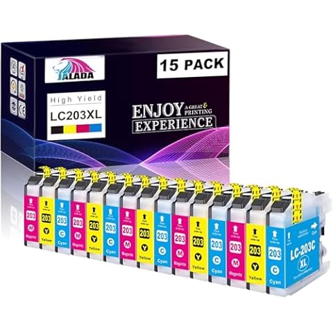 Jalada Compatible Ink Cartridge Replacement for Brother LC203XL LC203 XL to use with MFC-J480DW MFC-J880DW MFC-J4420DW MFC-J680DW MFC-J885DW Printer (5 Cyan, 5 Magenta, 5 Yellow, 15 Pack) Cover