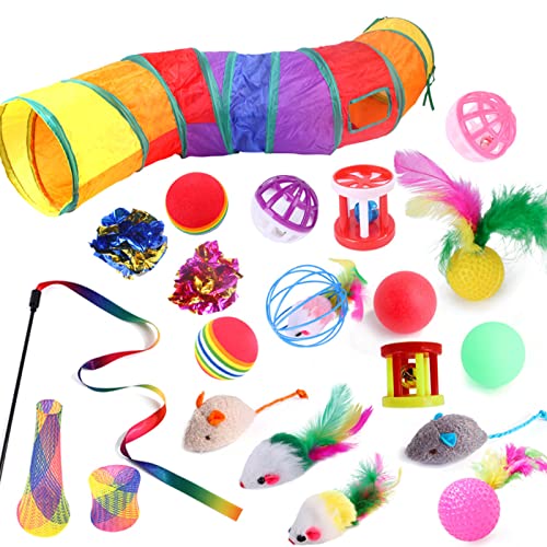 Decorhome Paquete de juguetes para gatos | Surtido de juguetes interactivos para mascotas con túnel arcoíris - Crinkle Balls Bell, juego creativo de primavera para gatos cachorros gatitos