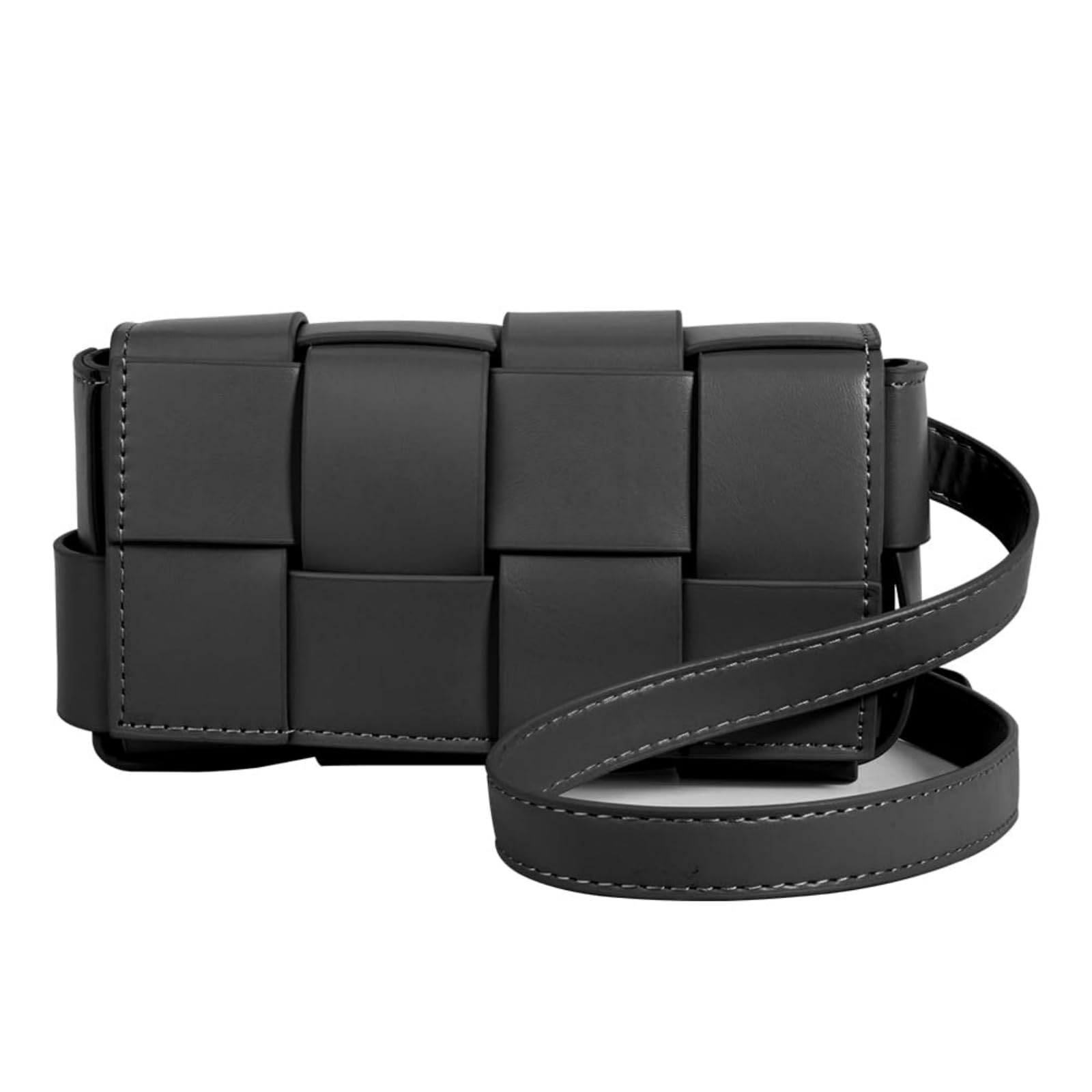 Gimue Woven Purse Crossbody, Y2k Women's PU Leather Small Square Bag, Waist Bag Convertible Shoulder Bag, Fashion woven Messenger Bag (Black)