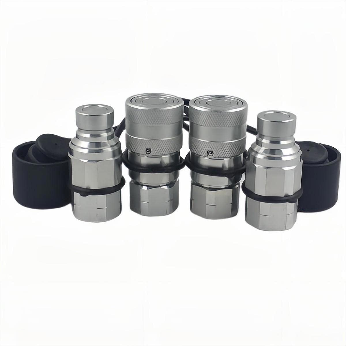 2-Sets 1/2" Skid Steer Bobcat Flat Face Hydraulic Quick Disconnect Coupling NPT1/2 Set Quick Connect Couplers with Black Dust Caps