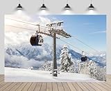 CHNYWORK 7ftx5ft Winter Ski Lift Backdrop Snowy Mountain Peaks Luxury Winter Alpines Resort Pine Woods Fir Forest Background Ski Sports Theme Party Decor Photo Shoot Studio Props Wallpaper