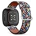 CJBROES Replacement Leather Watch Band, Compatible with Fitbit Versa 3 and Fitbit Sense of Wristband Bracelet Accessory - Floral Colorful