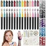 KELAV Stylo Tatouage Temporaire 15 Pièces, Feutre Tatouage Kit avec 5 Pochoirs 2 Autocollants, Stylo Noir Feutres Tatouages pour Garçons Filles Carnaval Halloween Fête D'anniversaire
