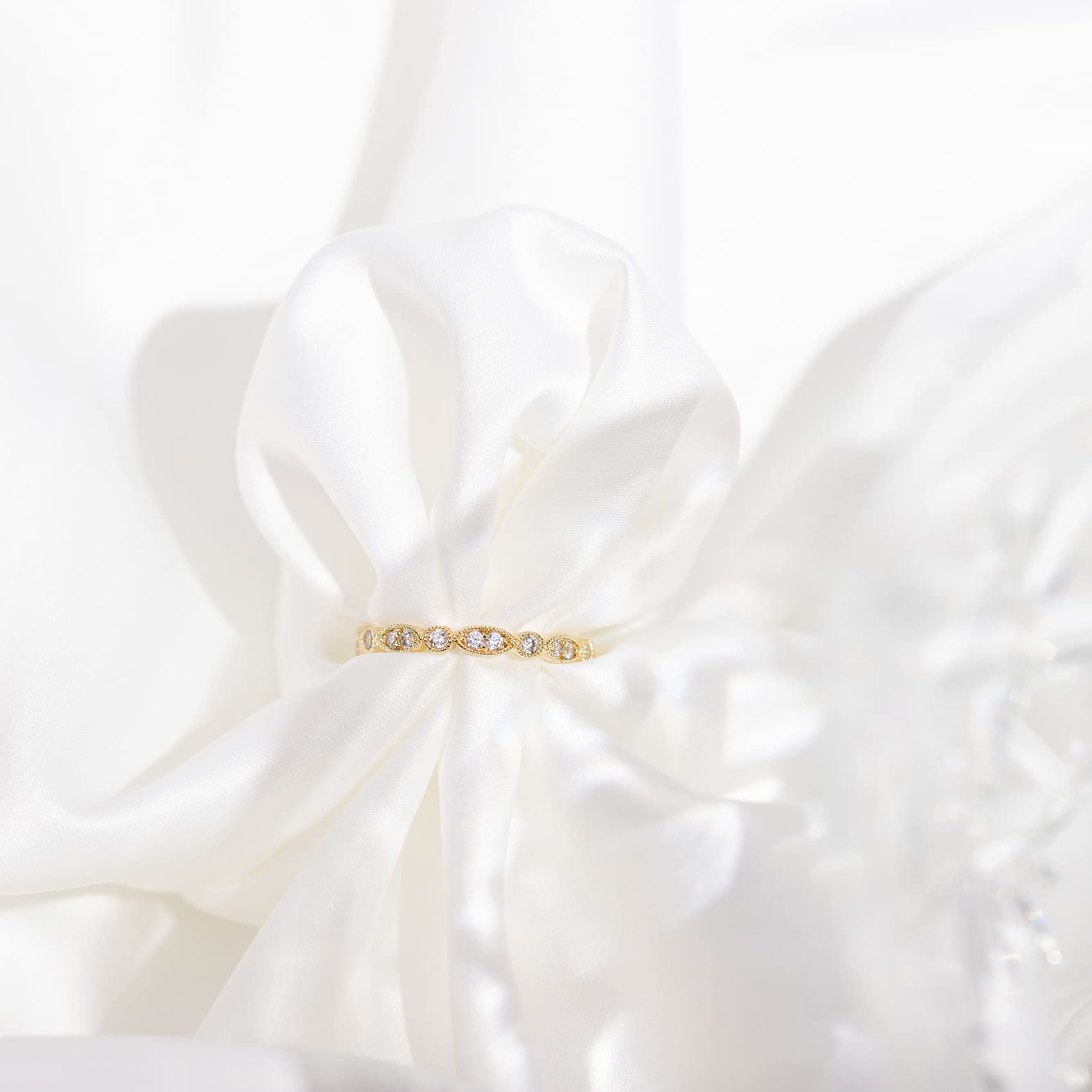 PAVOI 14K Gold Plated Cubic Zirconia Band | Round Milgrain Eternity Bands | Gold Rings for Women