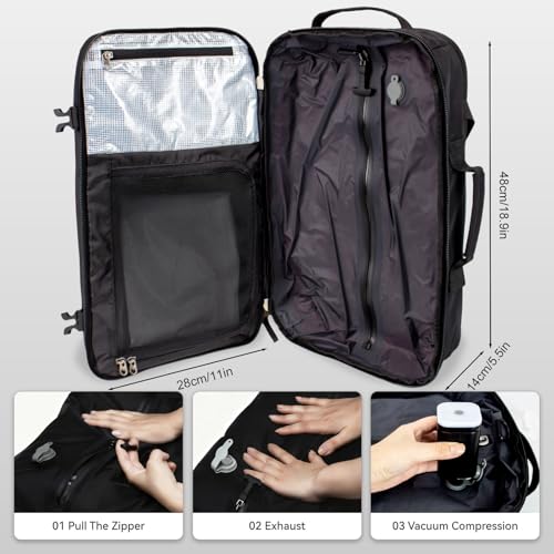 Image of Vacuum Travel Backpack 60L with Air Pump Vacuum Water Resistant Air Compression System Carry On Suitcase Luggage with Rain Cover Black