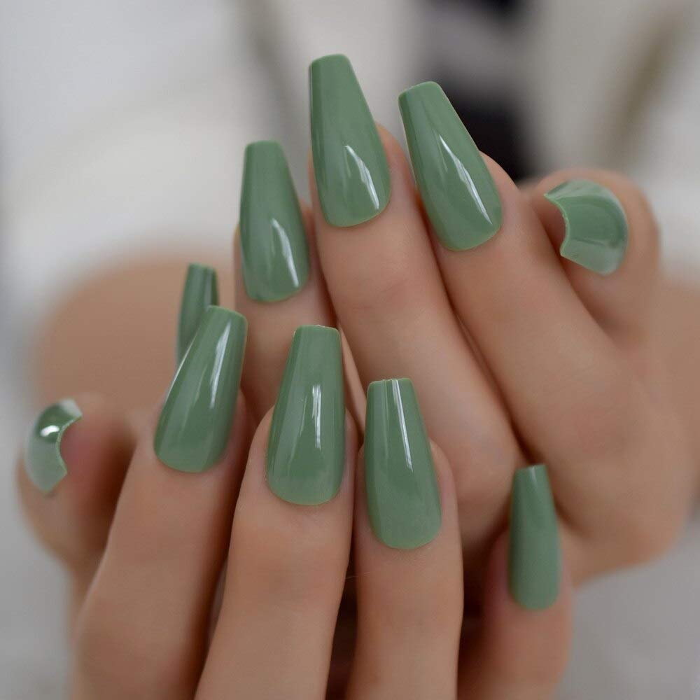 Amazon.com: CoolNail Glossy Olive Green Press on False Nails Extra Long UV  Gel Coffin Ballerina Flat Shape Press On Fingersnails Free Adhesive Tapes :  Beauty & Personal Care