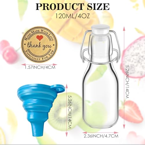 Liubeili 25 PCS Swing Top Glass Bottles 4 oz, Small Glass Bottles with Lids With Funnel Adhesive Round Stickers for Wedding Baby Shower Christmas Gifts Themed Party Favors - Thumbnail 2