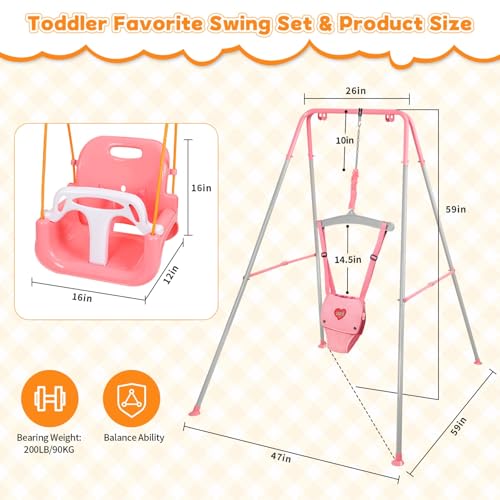 Image of 4-in-1 Toddler Swing Set & Baby Jumper and Bouncer for Toddlers | Foldable Baby Swing Stand for Outdoor /Indoor Play, Easy to Assemble and Store for Ages 6 Months to 10 Years Old