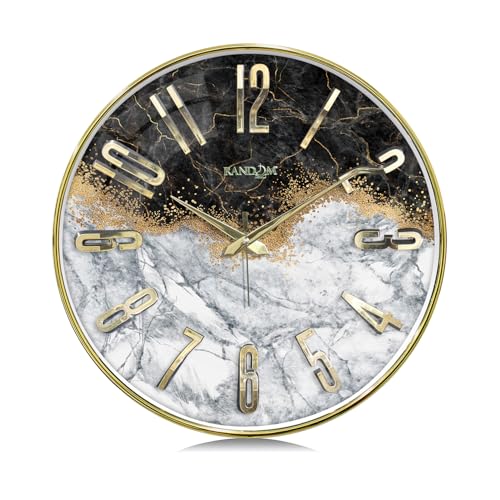 Image of RANDOM Silent Wall Clock, Non-Ticking Quartz Movement, Foiling Ring and 3D Numbers (Black and White)