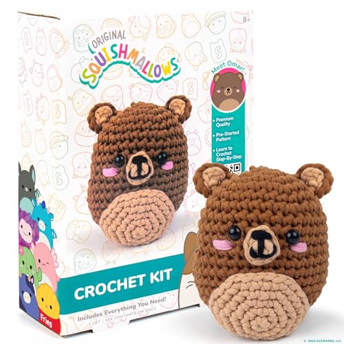 Squishmallow Original Omar The Bear Crochet Kit, Includes Yarn, Crochet Hook, Starter Hooks, Step-by-Step Tutorials, Exclusive Crochet Kit for Beginners, DIY Craft, Crochet Kits, Great Teen Gifts