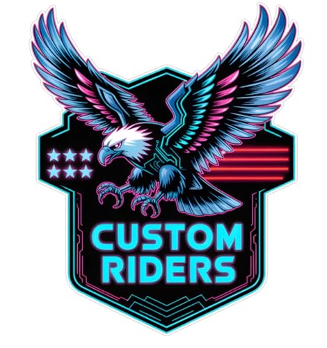 Pegatina Vinilo 'Wild Road Custom Riders' - Eagle Biker Sticker para Moto, Coche, Casco, Laptop | Resistente a Agua y UV | Diseño Futurista con Tintas Ecosolventes (10 X 12 CM)