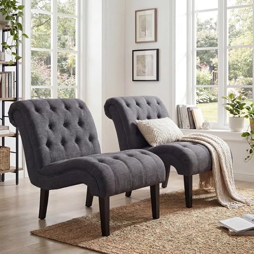 Accent Chairs Set of 2 Upholstered Living Room Side Chairs Grey