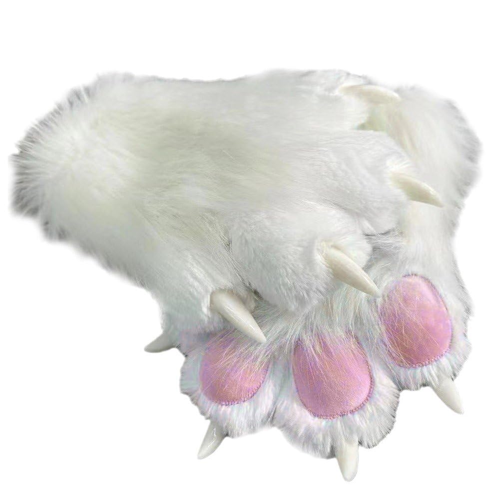 Hrippy Women's White Furry Animal Claws Gloves Cosplay Animal Paws Mittens Fluffy Warm Glove Animal Paw Gloves Halloween Cosplay Props