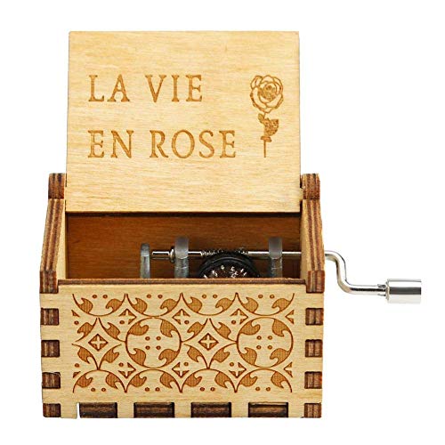 Image of EITHEO Wooden Antique Carved Hand Crank Theme Music Box New La Vie En Rose