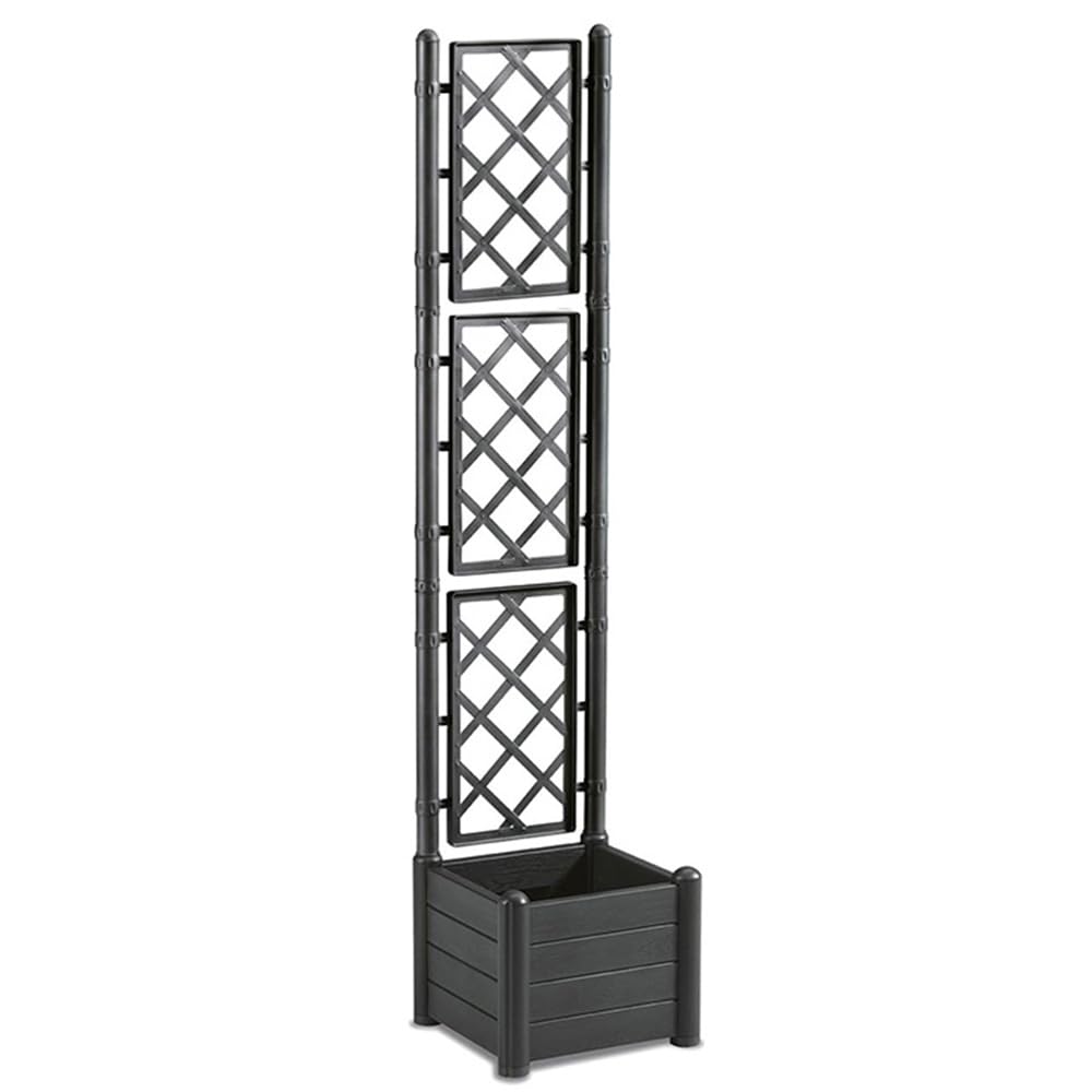 Fioriera Antracite con vaso rettangolare cm 100x43 o vaso quadrato 43x43 e Spalliera Grigliata separe' alta cm 195 graticola rampicante per piante e fiori (Fioriera quadrata 43x43 cm)
