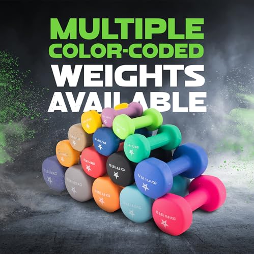 Image of Yes4All Neoprene Coated Dumbbell Hand Weight Sets of 2 - Multiple Weight Options with 15 Colors, Anti-roll, Anti-Slip, Hexagon Shape
