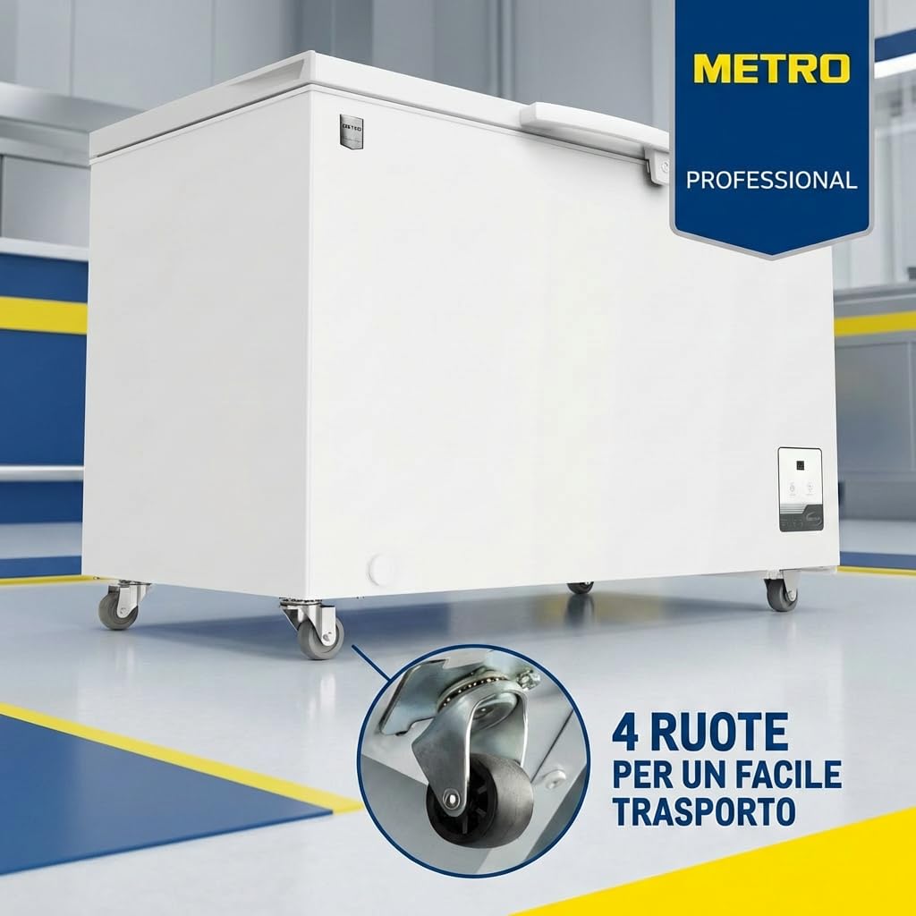 METRO Professional Congelatore a Pozzetto GHF2400, Acciaio/Alluminio, 136.5 x 73.5 x 83.5 cm, 130 W, 1 cestello, Illuminazione a LED, Con serratura, Bianco (400 L)