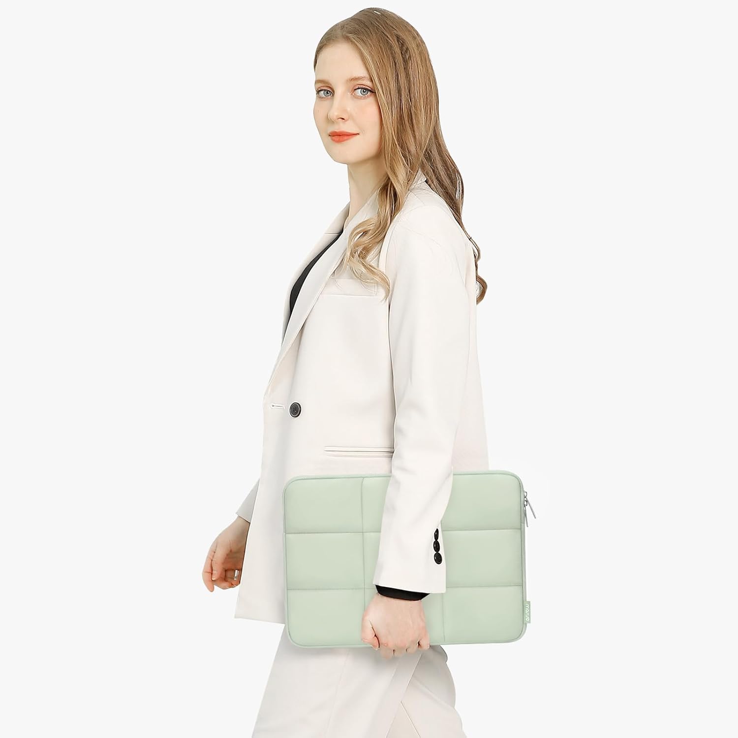 MOSISO Laptop Case 16 inch, 15-15.6 inch Puffy Laptop Sleeve Compatible with MacBook Pro 16 M4 M3 M2 M1,HP Acer Dell Lenovo ASUS Notebook, Rectangle Quilted Puffer Computer Bag for Women, Sage Green - Image 5