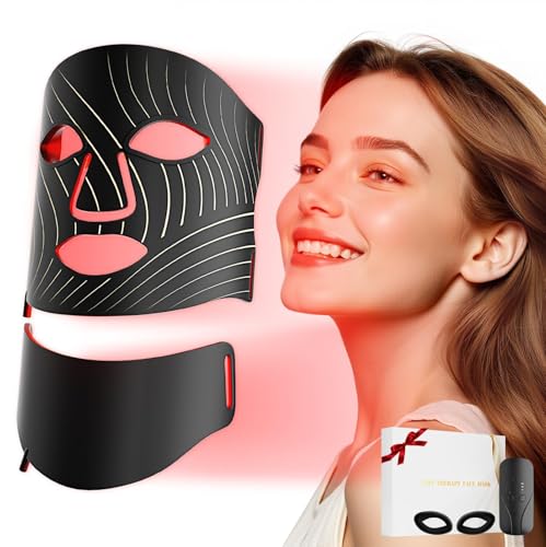 ONLUKY Red Light Therapy Face Mask - LED Light Therapy with Neck Device 103 3 - in - 1 Beads Rechargeable & Remote - controlled Timing Function Ideal for Home Work Travel Yoga & Sleep