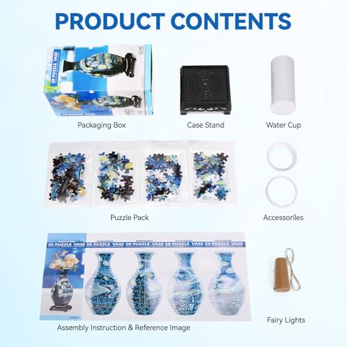 3D Puzzle Vase for Adults, Crafts for Adults, 160 Pieces Plastic DIY Unique Flower Vase with LED Light, House Warming Gift Birthday Gifts for Flower Arrangements and Home Decoration by YunSheCSBS - Image 4
