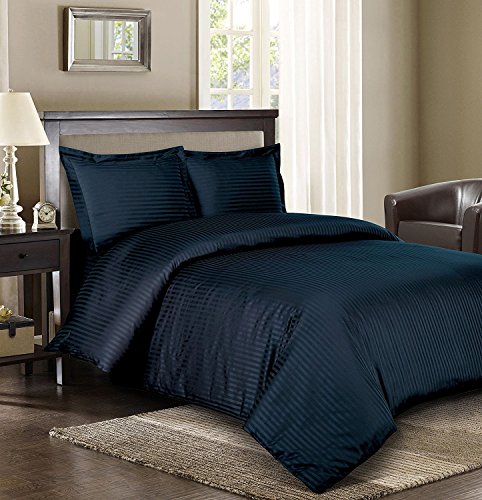 Royal Hotel Striped Navy 600-Thread-Count 3pc King Duvet-Cover 100-Percent Cotton, Sateen Striped