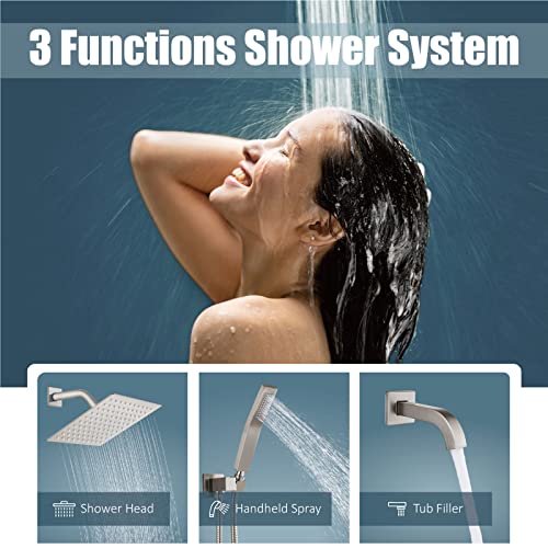 Pomme de douche murale brossée 8" avec mitigeur de douche et de bain - 4