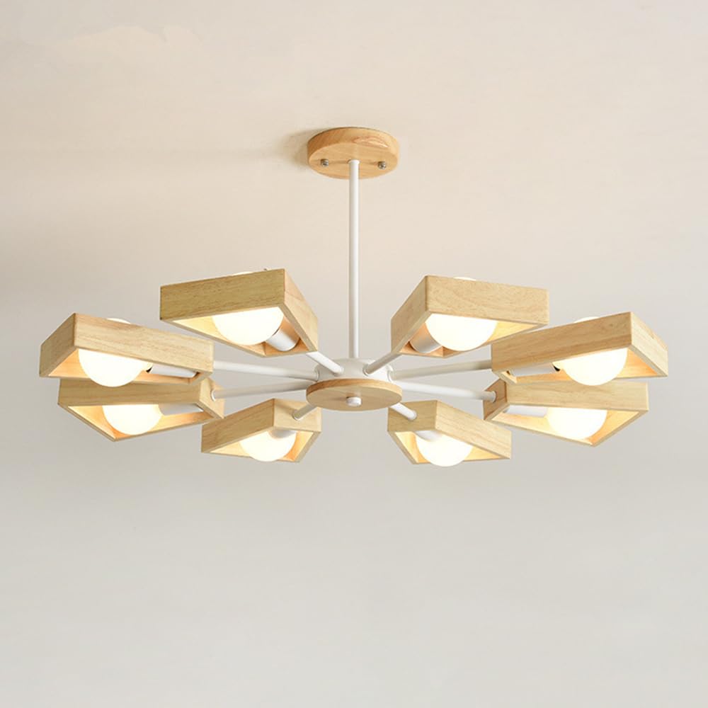 Suspension en métal blanc avec abat-jour en bois style scandinave